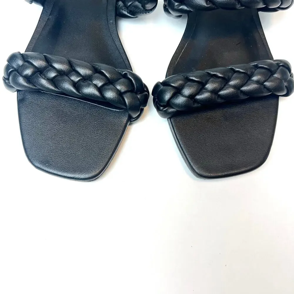 MNG Mango Double Braided Strap Slip-On Slide Sandals Black Size 6.5